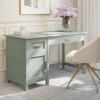 Martha Stewart Hutton Shaker Style Home Office Desk with Storage in White with Polished Brass Hardware(Sage Frame/Polished Brass Hardware)