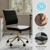 Martha Stewart Ivy Armless Swivel Task Chair for Home Office in White Faux Leather with Polished Brass Frame(Black Faux Leather/Polished Brass)