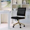 Martha Stewart Ivy Armless Swivel Task Chair for Home Office in White Faux Leather with Polished Brass Frame(Black Faux Leather/Polished Brass)