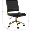 Martha Stewart Ivy Armless Swivel Task Chair for Home Office in White Faux Leather with Polished Brass Frame(Black Faux Leather/Polished Brass)