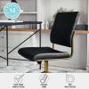 Martha Stewart Ivy Armless Swivel Task Chair for Home Office in White Faux Leather with Polished Brass Frame(Black Faux Leather/Polished Brass)