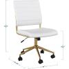 Martha Stewart Ivy Armless Swivel Task Chair for Home Office in White Faux Leather with Polished Brass Frame(White Faux Leather/Polished Brass)