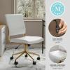 Martha Stewart Ivy Armless Swivel Task Chair for Home Office in White Faux Leather with Polished Brass Frame(White Faux Leather/Polished Brass)