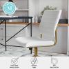 Martha Stewart Ivy Armless Swivel Task Chair for Home Office in White Faux Leather with Polished Brass Frame(White Faux Leather/Polished Brass)