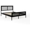 Martha Stewart Jax Platform Bed with Rattan Headboard and Footboard, Solid Wood Frame, Wooden Support Slats, No Box Spring Needed, Queen Size, Brown Gray(Black)