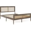 Martha Stewart Jax Platform Bed with Rattan Headboard and Footboard, Solid Wood Frame, Wooden Support Slats, No Box Spring Needed, Queen Size, Brown Gray(Brown Gray)