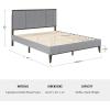 Martha Stewart Jett Platform Bed with Headboard, Fabric Upholstered Inset Headboard and Base, Solid Wood Frame, No Box Spring Needed, Queen, Dark Brown/Beige(Gray Fabric/Brown Gray Frame)