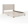 Martha Stewart Kay Low Profile Platform Bed with Wingback Headboard, Channel Stitched Faux Linen Upholstery, No Box Spring Needed, Full, Beige(Beige Fabric/Walnut Legs)
