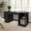 Martha Stewart Kayden Home Office Modular Desk with Drawer, 2 Tier Shelf, and File Cabinet in Light Natural with Brushed Gold Hardware(Black)