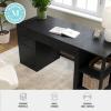 Martha Stewart Kayden Home Office Modular Desk with Drawer, 2 Tier Shelf, and File Cabinet in Light Natural with Brushed Gold Hardware(Black)