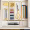 Martha Stewart Kerry Plastic Stackable Office Desk Drawer Organizers, 3″ x 3″, 12 Pack, with Gold Trim(12″ x 3″)