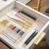 Martha Stewart Kerry Plastic Stackable Office Desk Drawer Organizers, 6″ x 3″, 6 Pack, with Gold Trim(12″ x 3″)