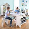 Martha Stewart Kids’ Art Table and Stools Set – Gray: Wooden Kids’ Activity Table and Chairs Set w/Storage, Bins Paper Roll for Coloring & Craft Activities | Study & Play Desk for Playroom Furniture(Linen White)