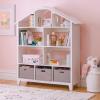 Martha Stewart Kids’ Deluxe Dollhouse Bookcase – Gray: Kids Wooden Bookshelf and Tall Book Shelf Organizer with Toy Storage | Toddler Book Rack | Dollhouse Bookshelf | Playroom or Bedroom Storage(Linen White)