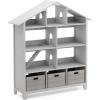 Martha Stewart Kids’ Deluxe Dollhouse Bookcase – Gray: Kids Wooden Bookshelf and Tall Book Shelf Organizer with Toy Storage | Toddler Book Rack | Dollhouse Bookshelf | Playroom or Bedroom Storage(Grey)