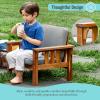 Martha Stewart Kids Outdoor Chair: Natural Acacia Wood Chair for Kids w/Gray Polyester Cushions, 10″ Seat Height | Montessori Furniture for Backyard, Patio, and Outdoor Play & Learning Environments