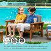 Martha Stewart Kids Outdoor Sofa Chair: Natural Acacia Wood Outdoor Couch for Kids w/Gray Polyester Cushions, 10″ Seat Height | Montessori Furniture for Backyard, Patio, Garden, Porch