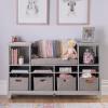 Martha Stewart Kids’ Reading Nook – Gray: Wooden Storage Bench Bookcase Organizer with Seat Cushion, Book Shelves, and Fabric Bins for Bedroom or Playroom(Grey)