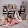 Martha Stewart Kids’ Reading Nook – Gray: Wooden Storage Bench Bookcase Organizer with Seat Cushion, Book Shelves, and Fabric Bins for Bedroom or Playroom(Grey)