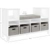 Martha Stewart Kids’ Reading Nook – Gray: Wooden Storage Bench Bookcase Organizer with Seat Cushion, Book Shelves, and Fabric Bins for Bedroom or Playroom(Linen White)