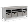 Martha Stewart Kids’ Storage Bench Gray: Wooden Toy and Book Organizer with Shelves, Built-in Cushion and Fabric Bins for Playroom and Bedroom(Grey)
