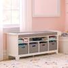 Martha Stewart Kids’ Storage Bench Gray: Wooden Toy and Book Organizer with Shelves, Built-in Cushion and Fabric Bins for Playroom and Bedroom(Linen White)