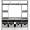 Martha Stewart Kids’ Storage System – Linen White: Wood Bookshelf Cubby with Seat Cushion, Shelves and Storage Bins; Reading Nook Bookcase and Kids Room Storage Bench(Grey)