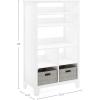 Martha Stewart Kids’ Tall Bookcase (Gray) – 48 Inch Wooden Storage Organizer Cubby with Fabric Bins for Playroom and Bedroom(Linen White)