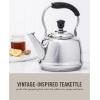 Martha Stewart Kingstree Large 2 Qt Heavy Gauge Stainless Steel Tea Kettle – Linen White Exterior(Stainless Steel)