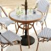Martha Stewart Lily Pond 3 Piece Indoor-Outdoor Black and White Woven Rattan Bistro Set with Natural Woodgrain Aluminum Frames and Tempered Glass Tabletop(Navy & White/Natural Frame)