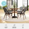 Martha Stewart Lily Pond 31” Round Indoor-Outdoor Bistro Dining Table with Aluminum Frame in Gray Woodgrain and Rattan Top in White/Gray with Tempered Glass Top(Black & White/Natural Frame)