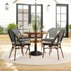 Martha Stewart Lily Pond 31” Round Indoor-Outdoor Bistro Dining Table with Aluminum Frame in Gray Woodgrain and Rattan Top in White/Gray with Tempered Glass Top(Black & White/Natural Frame)