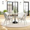 Martha Stewart Lily Pond 31” Round Indoor-Outdoor Bistro Dining Table with Aluminum Frame in Gray Woodgrain and Rattan Top in White/Gray with Tempered Glass Top(Gray & White/Gray Frame)