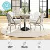 Martha Stewart Lily Pond 31” Round Indoor-Outdoor Bistro Dining Table with Aluminum Frame in Gray Woodgrain and Rattan Top in White/Gray with Tempered Glass Top(Gray & White/Gray Frame)