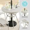 Martha Stewart Lily Pond 31” Round Indoor-Outdoor Bistro Dining Table with Aluminum Frame in Gray Woodgrain and Rattan Top in White/Gray with Tempered Glass Top(Gray & White/Gray Frame)