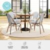 Martha Stewart Lily Pond 31” Round Indoor-Outdoor Bistro Dining Table with Aluminum Frame in Gray Woodgrain and Rattan Top in White/Gray with Tempered Glass Top(Navy & White/Natural Frame)