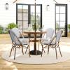 Martha Stewart Lily Pond 31” Round Indoor-Outdoor Bistro Dining Table with Aluminum Frame in Gray Woodgrain and Rattan Top in White/Gray with Tempered Glass Top(Navy & White/Natural Frame)