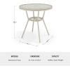 Martha Stewart Lily Pond 31” Round Indoor-Outdoor Bistro Dining Table with Aluminum Frame in Gray Woodgrain and Rattan Top in White/Gray with Tempered Glass Top(Gray & White/Gray Frame)