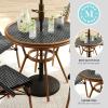 Martha Stewart Lily Pond 31” Round Indoor-Outdoor Bistro Dining Table with Aluminum Frame in Gray Woodgrain and Rattan Top in White/Gray with Tempered Glass Top(Black & White/Natural Frame)