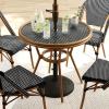 Martha Stewart Lily Pond 5 Piece Indoor-Outdoor Navy and White Woven Rattan Bistro Set with Natural Woodgrain Aluminum Frames and Tempered Glass Tabletop(Black & White/Natural Frame)