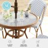 Martha Stewart Lily Pond 5 Piece Indoor-Outdoor Navy and White Woven Rattan Bistro Set with Natural Woodgrain Aluminum Frames and Tempered Glass Tabletop(Navy & White/Natural Frame)