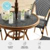 Martha Stewart Lily Pond 5 Piece Indoor-Outdoor Navy and White Woven Rattan Bistro Set with Natural Woodgrain Aluminum Frames and Tempered Glass Tabletop(Black & White/Natural Frame)