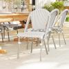 Martha Stewart Lily Pond Indoor-Outdoor Stackable Aluminum Bistro Chair with Gray Woodgrain Frame Finish and White/Gray Woven Rattan Backrest and Seat(Gray & White/Gray Frame)