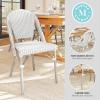 Martha Stewart Lily Pond Indoor-Outdoor Stackable Aluminum Bistro Chair with Gray Woodgrain Frame Finish and White/Gray Woven Rattan Backrest and Seat(Gray & White/Gray Frame)