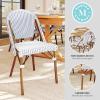 Martha Stewart Lily Pond Indoor-Outdoor Stackable Aluminum Bistro Chair with Gray Woodgrain Frame Finish and White/Gray Woven Rattan Backrest and Seat(Navy & White/Natural Frame)