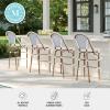 Martha Stewart Lily Pond Indoor-Outdoor Stackable Bar Stools with Gray Woodgrain Aluminum Frame Finish, White/Gray Woven Rattan Backrests and Seats, Set of 2(Navy & White/Natural Frame)