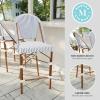 Martha Stewart Lily Pond Indoor-Outdoor Stackable Counter Stool with Natural Woodgrain Aluminum Frame Finish and White/Navy Woven Rattan Backrest and Seat(Navy & White/Natural Frame)
