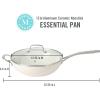Martha Stewart Lockton 12″ Essential Multipurpose Heavy Gauge Aluminum Frypan/Wok Pan w/PFA Free Premium Ceramic Nonstick Interior- Grey(Linen (Essential Pan))