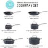 Martha Stewart Lockton Premium Nonstick 10 Piece Enamel Heavy Gauge Aluminum Pots and Pans Cookware Set – Linen White(Gray)