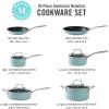 Martha Stewart Lockton Premium Nonstick 10 Piece Enamel Heavy Gauge Aluminum Pots and Pans Cookware Set – Linen White(Martha Blue)